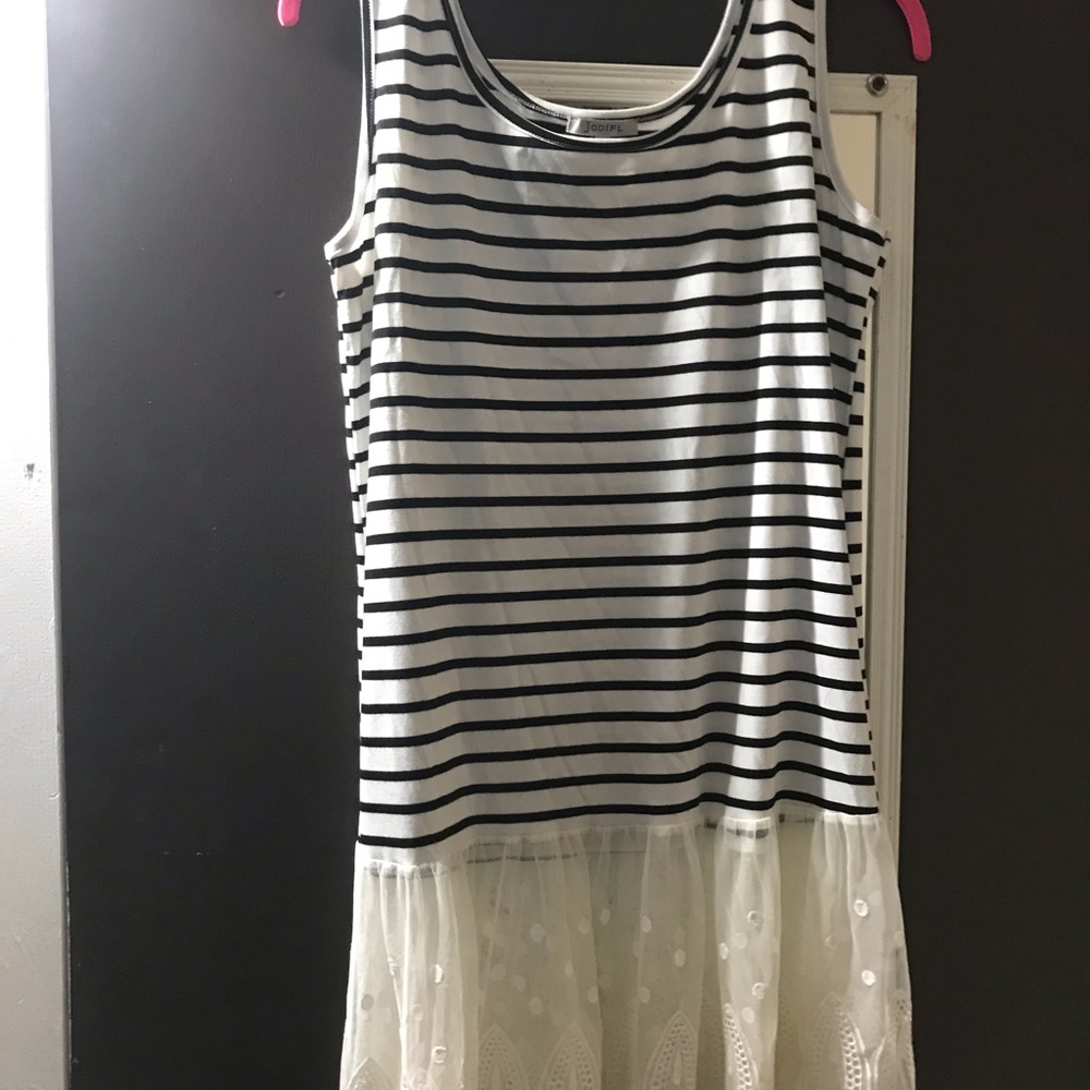 JODIFL Blue and White Tiered Tank Top